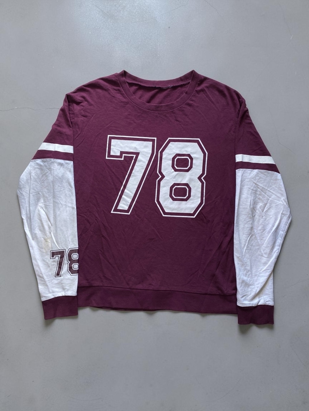 Maroon Burgundy White 78 Large Varsity Jersey Top Long Sleeve Knit - Picture 1 of 7